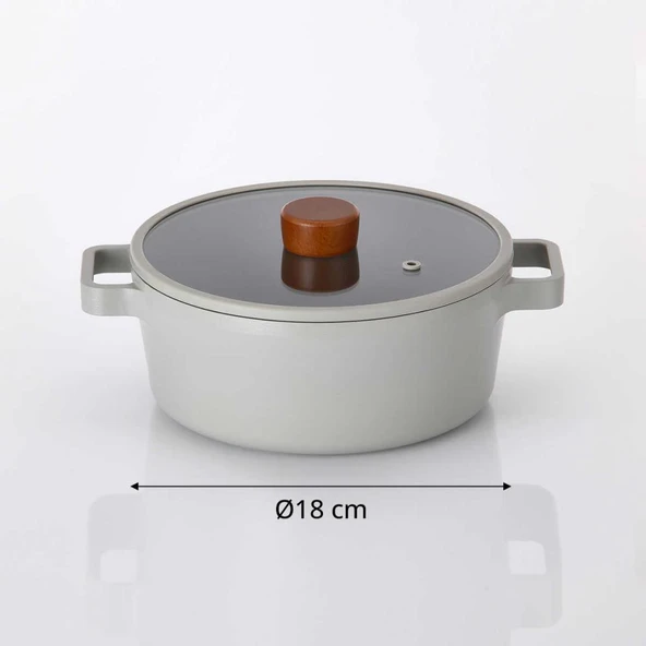 FİKA ALÜMİNYUM DÖKÜM TENCERE GRİ CAM KAPAKLI 18 CM - 4