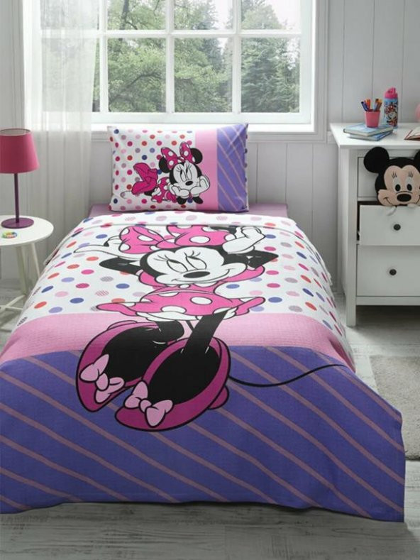 Özdilek Lisanslı Tek Kişilik Pike Takımı Lastikli Çarşaf Minnie Mouse Trend