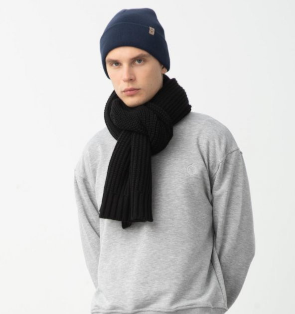 Nors Kalın Örgü Kaşkol Siyah - 2