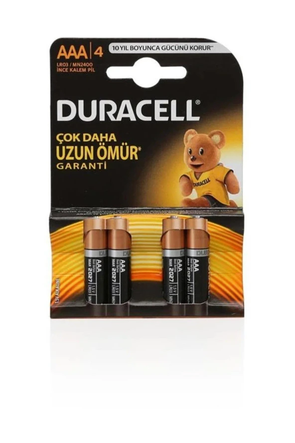 Duracell Alkalin İnce Kalem Pil (AAA) 4 LÜ Kartela (10 Adet)
