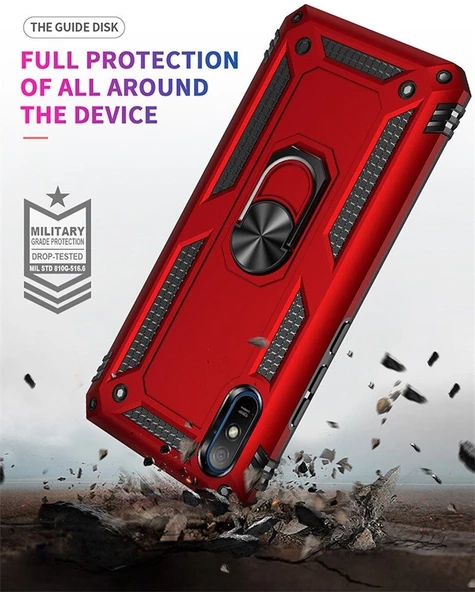 Smcase Xiaomi Redmi 9A Kılıf Vega Yüzüklü Çift Katmanlı Tank Kapak - 8
