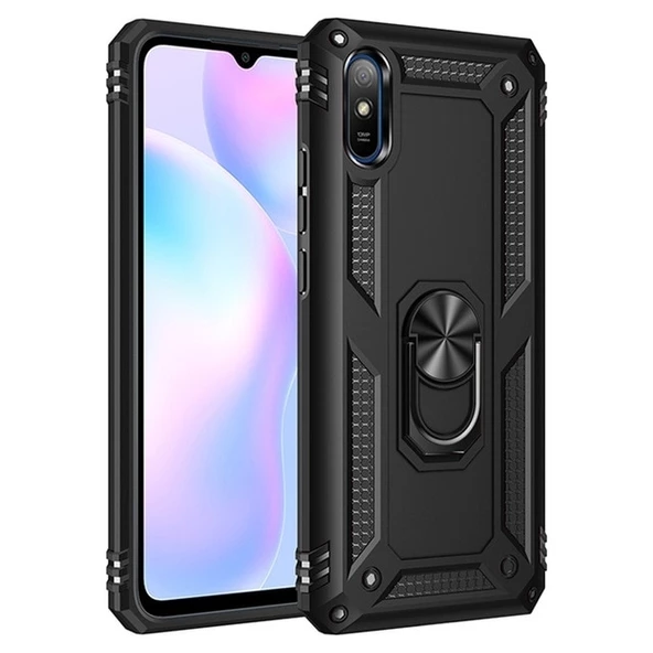 Smcase Xiaomi Redmi 9A Kılıf Vega Yüzüklü Çift Katmanlı Tank Kapak