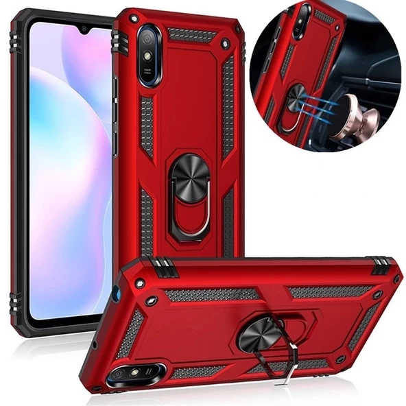 Smcase Xiaomi Redmi 9A Kılıf Vega Yüzüklü Çift Katmanlı Tank Kapak  Nano Ekran Koruyucu - 3