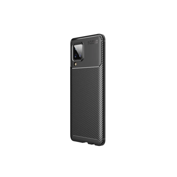 Smcase Samsung Galaxy A12 Kılıf Karbon Dokulu Silikon  Nano Ekran Koruyucu