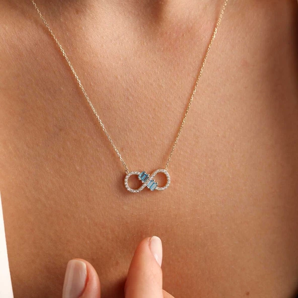 Sonsuzluk Altın Kolye Aquamarin Stone ürün görseli 1