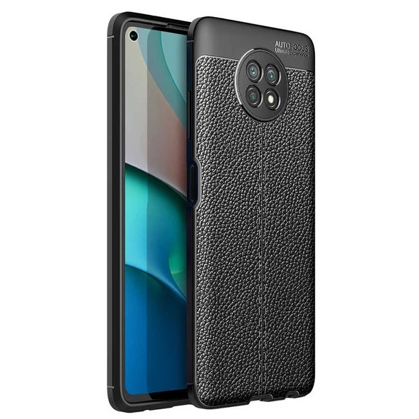 Smcase Xiaomi Redmi Note 9 Pro 5g Kılıf Deri Dokulu Dizayn Silikon  Nano Ekran Koruyucu