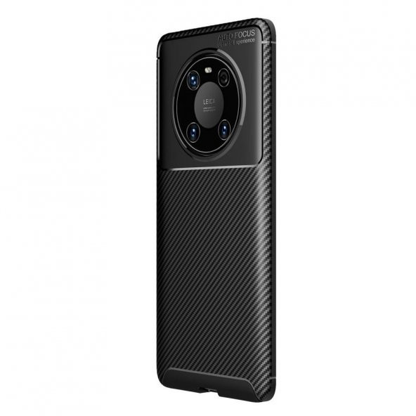 Smcase Huawei Mate 40 Pro Kılıf Karbon Dokulu Negro Silikon  Tam Kapatan Ekran Koruyucu