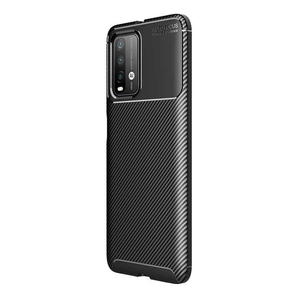 Smcase Xiaomi Redmi Note 9 4G Kılıf Karbon Dokulu Silikon  Nano Ekran Koruyucu