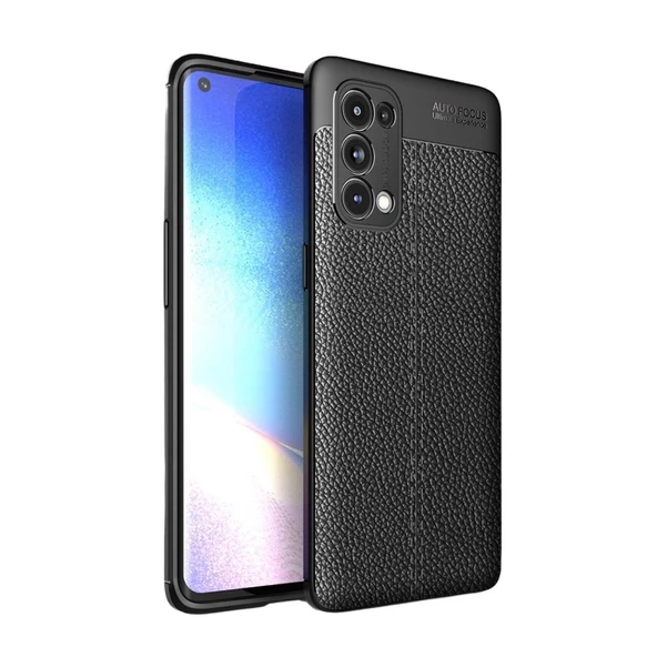 Smcase Oppo Reno 5 Pro 5G Kılıf Kamera Korumalı Deri Dokulu Silikon  Tam Kapatan Ekran Koruyucu