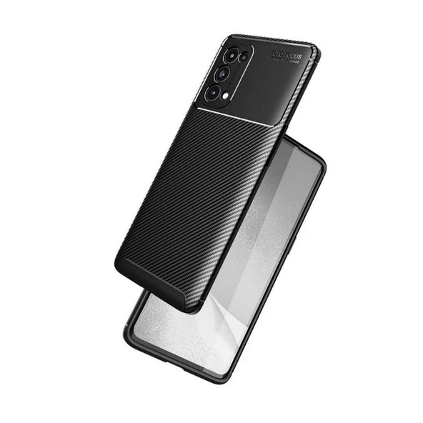 Smcase Oppo Reno 5 5G Kılıf Kamera Korumalı Karbon Dokulu Silikon  Tam Kapatan Ekran Koruyucu - 7
