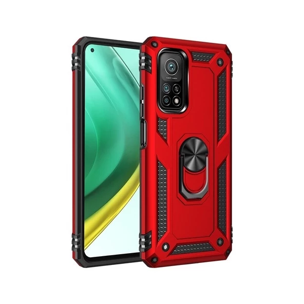 Smcase Xiaomi Mi10T Pro Kılıf Vega Yüzüklü Standlı Tank Kapak - 10