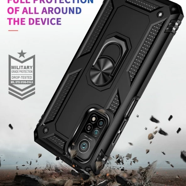 Smcase Xiaomi Mi10T Pro Kılıf Vega Yüzüklü Standlı Tank Kapak - 9