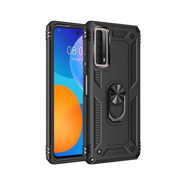 Smcase Huawei P Smart 2021 Kılıf Vega Yüzüklü Standlı Tank Kapak