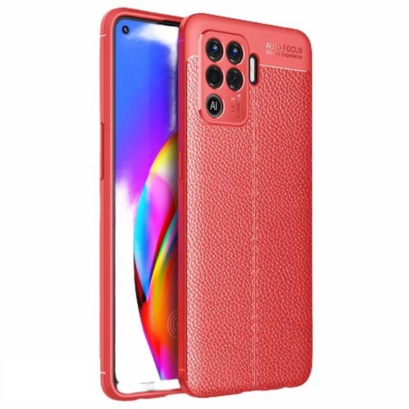 Smcase Oppo Reno5 Lite Kılıf Deri Dokulu Silikon  Nano Ekran Koruyucu