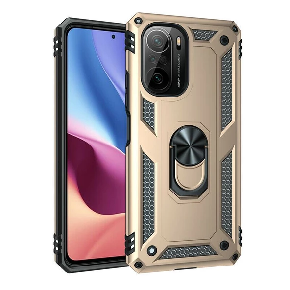 Smcase Xiaomi Poco F3 Kılıf Vega Yüzüklü Tank Silikon  Nano Ekran Koruyucu