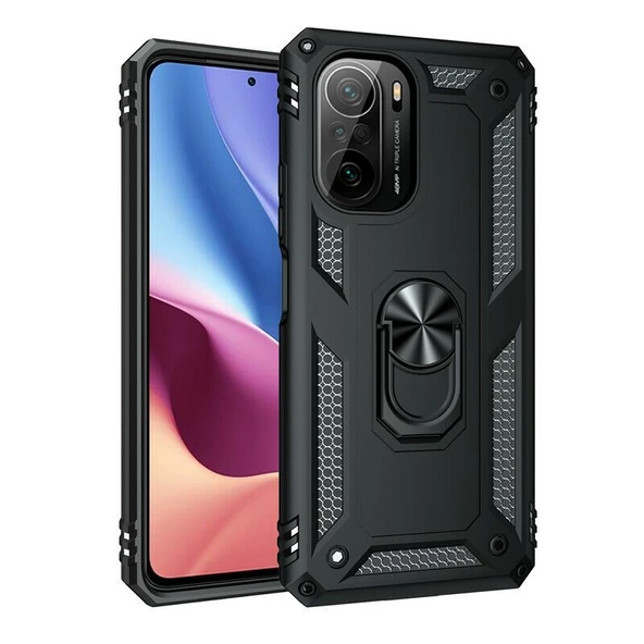 Smcase Xiaomi Poco F3 Kılıf Vega Yüzüklü Tank Silikon