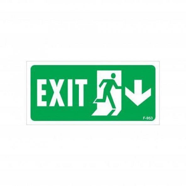 Exit Aşağı Sağ Ok İşaretli Uyarı Levhası 17,5x25 KOD:953