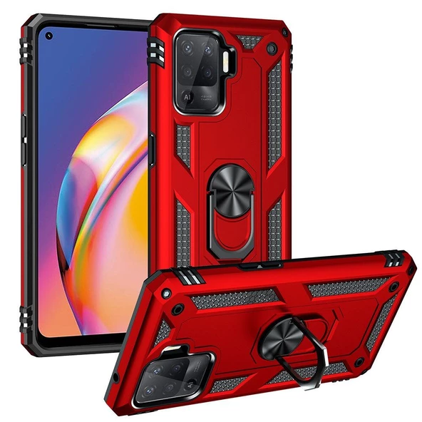 Smcase Oppo Reno 5 Lite Kılıf Vega Yüzüklü Tank Silikon  Nano Ekran Koruyucu - 3