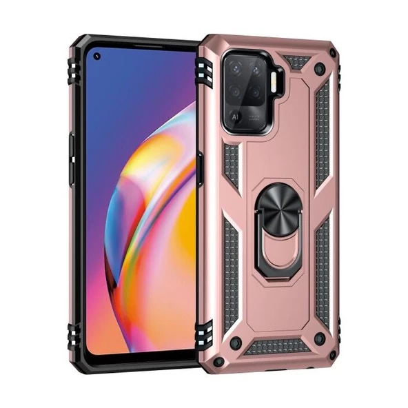 Smcase Oppo Reno 5 Lite Kılıf Vega Yüzüklü Tank Silikon  Nano Ekran Koruyucu - 9