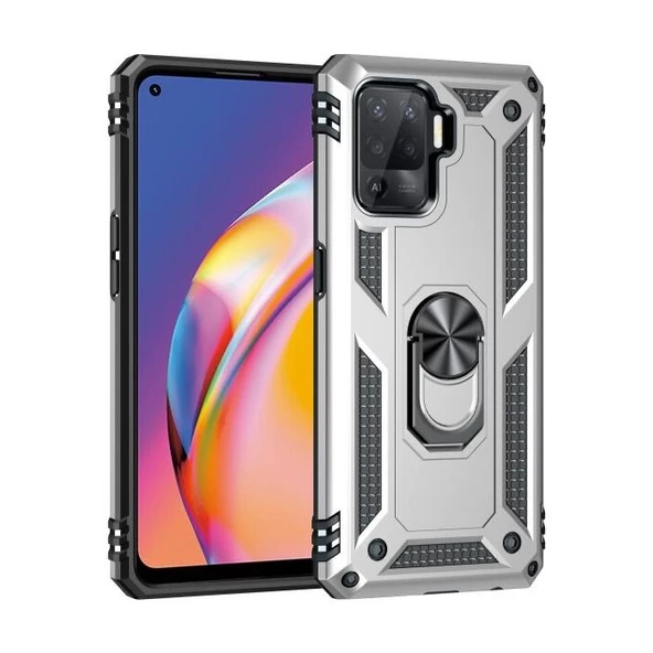 Smcase Oppo Reno 5 Lite Kılıf Vega Yüzüklü Tank Silikon  Nano Ekran Koruyucu - 5