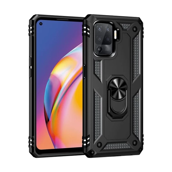 Smcase Oppo Reno 5 Lite Kılıf Vega Yüzüklü Tank Silikon