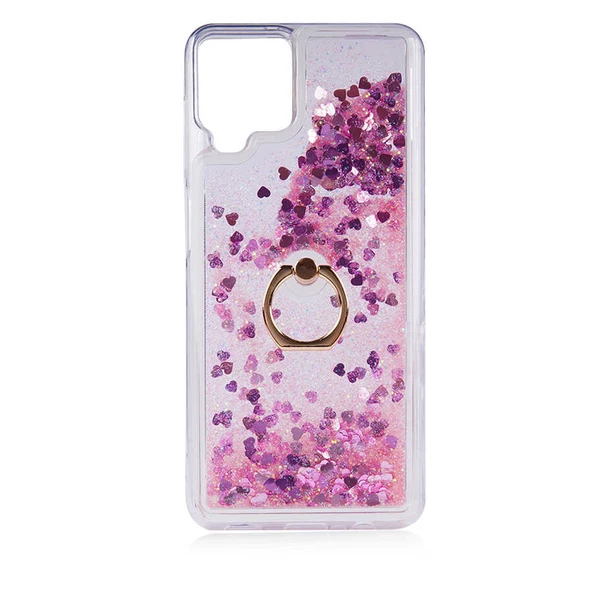 Smcase Samsung Galaxy M12 Kılıf Sulu Yüzüklü Milce Glitter Silikon