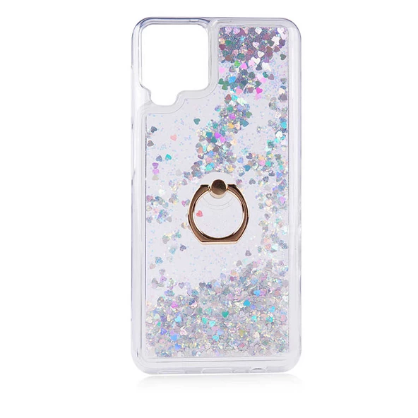 Smcase Samsung Galaxy M12 Kılıf Sulu Yüzüklü Milce Glitter Silikon - Resim 3