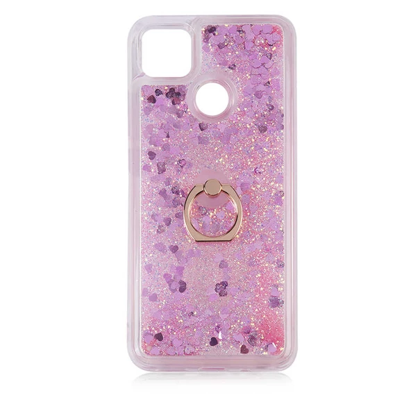 Smcase Xiaomi Redmi 9C Kılıf Sulu Yüzüklü Milce Glitter Silikon