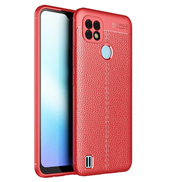 Smcase Realme C21 Kılıf Kamera Korumalı Deri Dokulu Niss Silikon