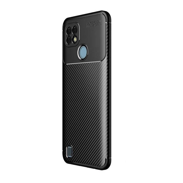 Smcase Realme C21 Kılıf Kamera Korumalı Karbon Dokulu Negro Silikon