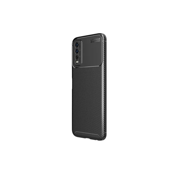 Smcase Vivo Y11s Kılıf Kamera Korumalı Karbon Dokulu Negro Silikon  Nano Ekran Koruyucu