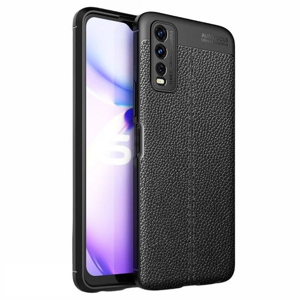 Smcase Vivo Y20s Kılıf Kamera Korumalı Deri Dokulu Niss Silikon