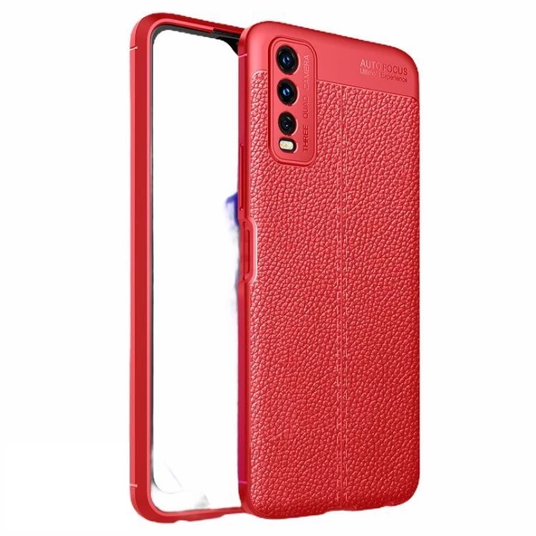 Smcase Vivo Y20s Kılıf Kamera Korumalı Deri Dokulu Niss Silikon  Nano Ekran Koruyucu