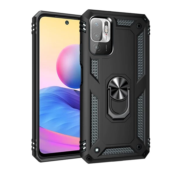 Smcase Xiaomi Poco M3 Pro 5g Kılıf Vega Yüzüklü Çift Katmanlı Tank Kapak  Nano Ekran Koruyucu