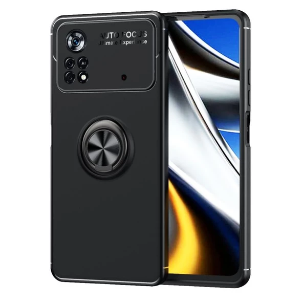 Smcase Xiaomi Poco X4 Pro 5g Kılıf Kamera Korumalı Ravel Yüzüklü Standlı Silikon