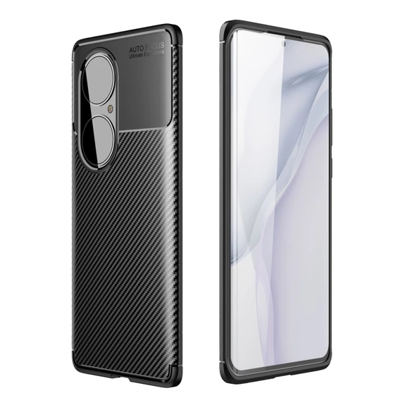 Smcase Huawei P50 Pro Kılıf Karbon Dokulu Negro Silikon