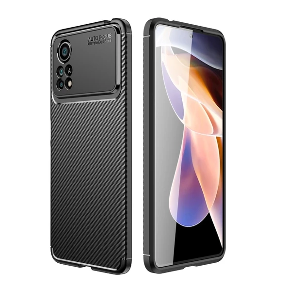 Smcase Xiaomi Poco M4 Pro 4G Kılıf Kamera Korumalı Karbon Negro Silikon