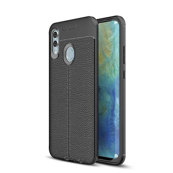 Smcase Huawei P Smart 2019 Deri Dokulu Silikon Kılıf  Nano Ekran Koruyucu