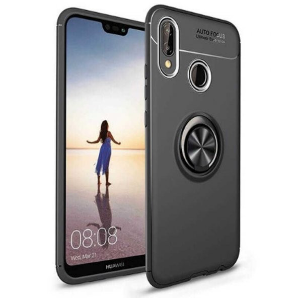 Smcase Huawei P Smart 2019 Ravel Yüzüklü Silikon Kılıf Siyah  Nano Ekran Koruyucu