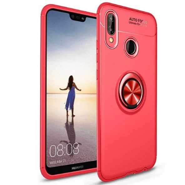 Smcase Huawei P Smart 2019 Ravel Yüzüklü Silikon Kılıf Kırmızı  Nano Ekran Koruyucu