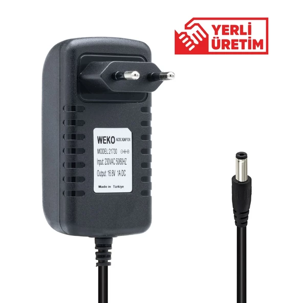 Weko 16.8 Volt - 1 Amper 5.5 2.5 Uçlu Kırmızı Yeşil Ledli Priz Tipi Şarj Adaptörü-76966