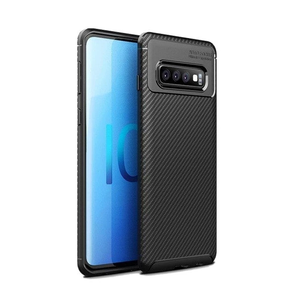 Smcase Samsung Galaxy S10 Kılıf Negro Karbon Silikon   Tam Yapışan Cam