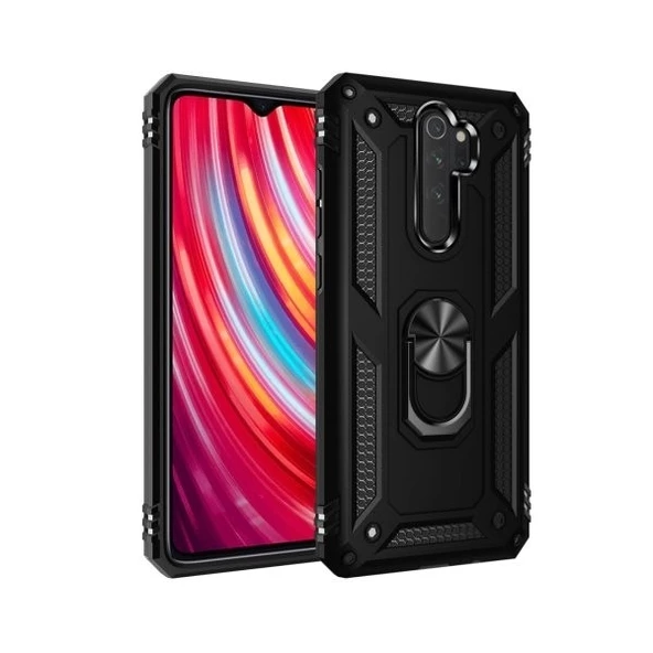 Smcase Xiaomi Redmi Note 8 Pro Kılıf Vega Yüzüklü Tank Kapak  Nano Ekran Koruyucu