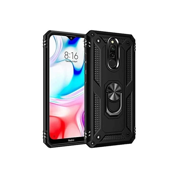 Smcase Xiaomi Redmi 8A Kılıf Vega Yüzüklü Çift Katmanlı Tank Kapak - 4