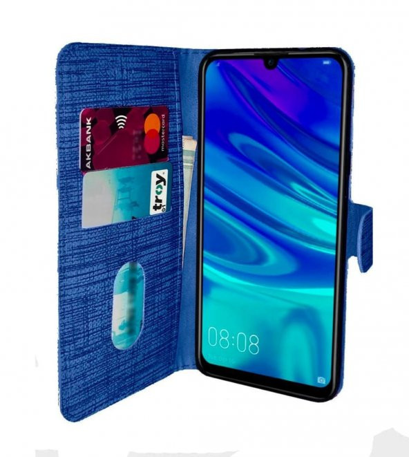 Samsung Galaxy A10 Uyumlu Standlı Hasır Spor Cüzdan Kılıf Lacivert