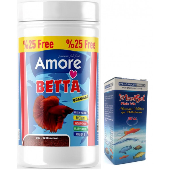 Amore Betta Granulat 125 ml 56 gr Akvaryum Beta Balık Yemi ve Balık Vitamini
