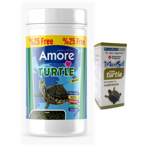 Amore Turtle Green Calcium Sticks 125 ml 50 gr Su Kaplumbağası Yemi Vitamin Seti