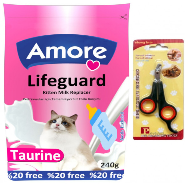 Yavru Kedi Süt Tozu 240gr Kitten Milk LifeGuard Biberon Tırnak Makası