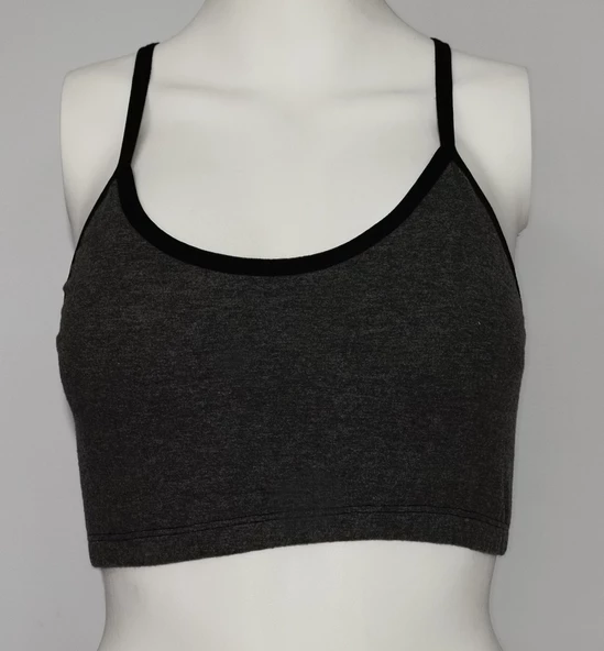 ASM1159 Kadın Gri Crop Elit Hayatlar Penye Büstieri - 3