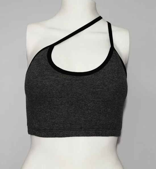 ASM1159 Kadın Gri Crop Elit Hayatlar Penye Büstieri - 5